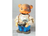 Old Metal toy figure bear photographer camera