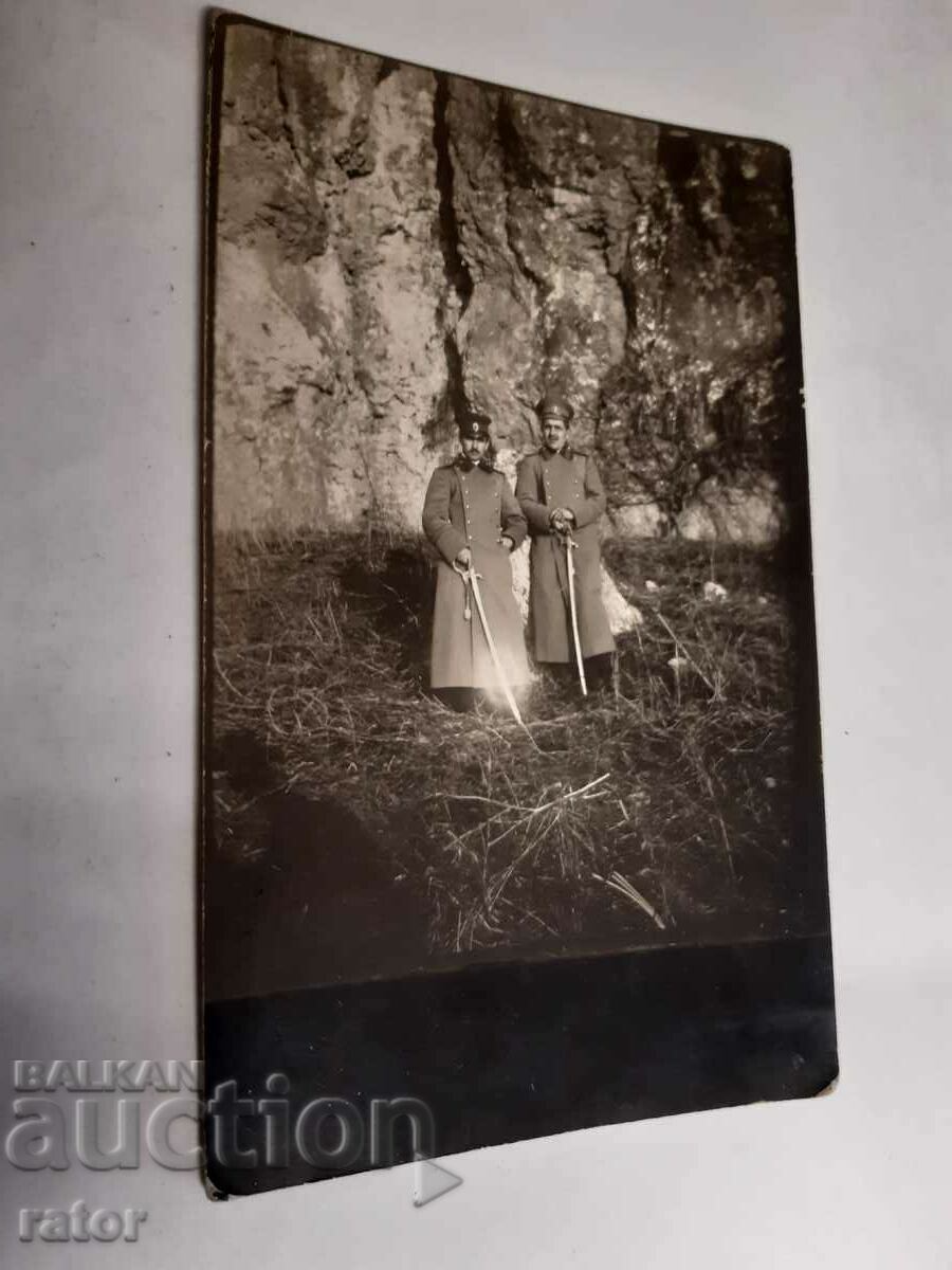 Old military card - officers with sabers. Kingdom of Bulgaria