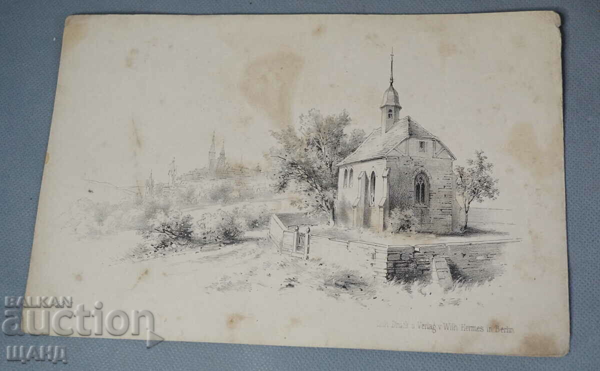 Old German master lithograph church chapel