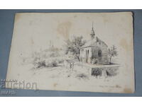 Old German master lithograph church chapel