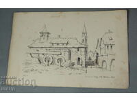 Old German master lithograph house villa