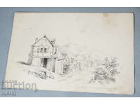 Old German master lithograph house villa