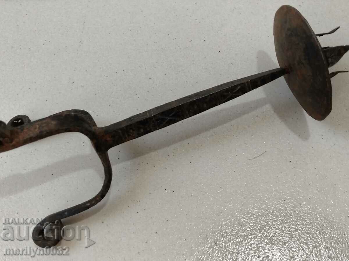 Old wrought iron candlestick lamp - 5
