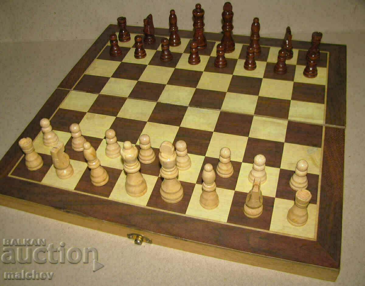 Chess wooden 39 cm chess board wooden figures checkers, preserved