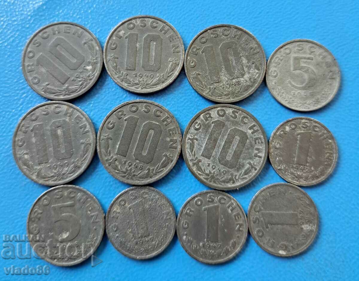 Lot of old Austrian coins 1947, 1948, 1949