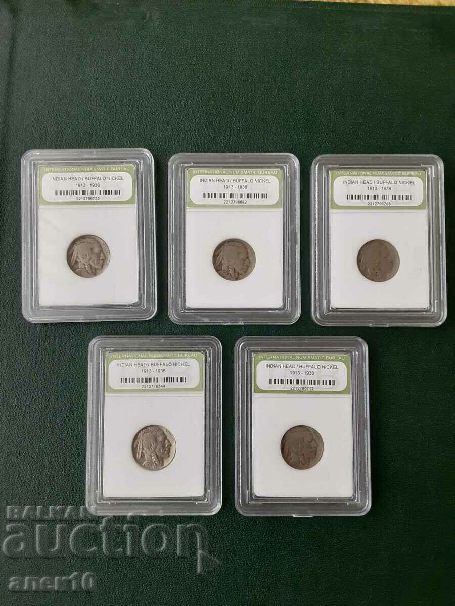 USA 5 Cent Buffalo 1934,1935,1936,1937,1938