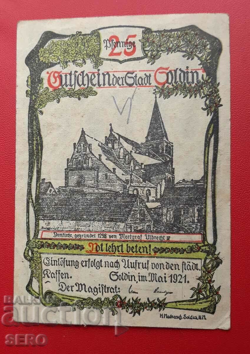 Τραπεζογραμμάτιο-Γερμανία-Goldin-25 Pfennig 1921