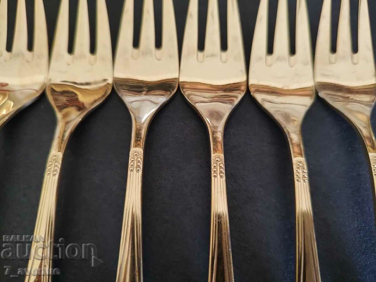 Dessert forks gold plated Germany, 15 cm long, 14.08.24 with price 149.00 BGN | € 76.18