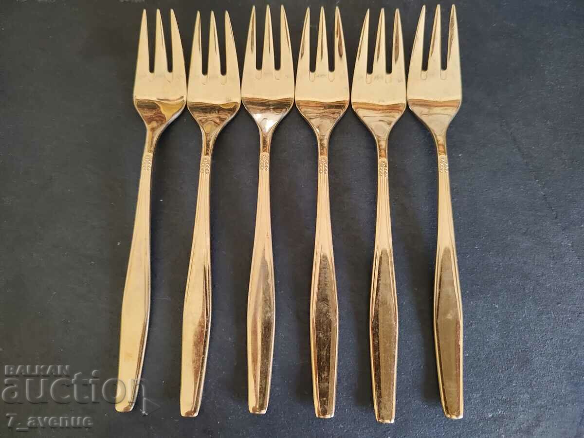 Dessert forks gold plated Germany, 15 cm long, 14.08.24