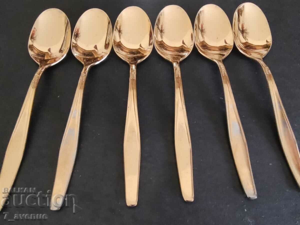 Dessert spoons gold plated Germany, 13.5 cm long, 14.08.24 with price 149.00 BGN | € 76.18 Dessert spoons gold plated Germany, 13.5 cm long, 14.08.24 with price 149.00 BGN | € 76.18