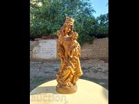 Sculptură în lemn Statuie Catolică Fecioara Maria și Pruncul