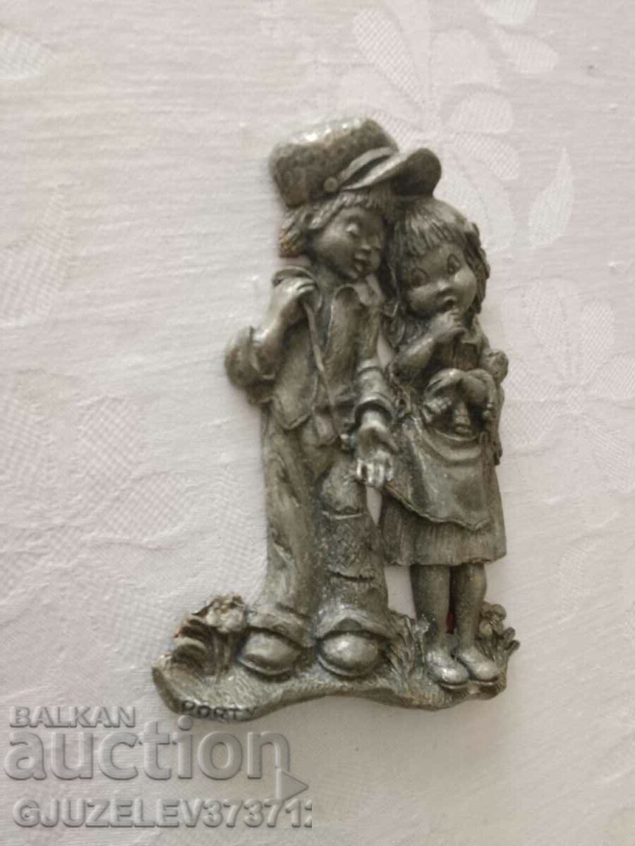 Antique pewter composition two children PORT