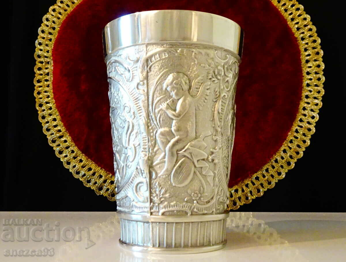 Delivery of Pewter bowl/mug with Cupid, Dionysus, hunting theme Delivery of Pewter bowl/mug with Cupid, Dionysus, hunting theme