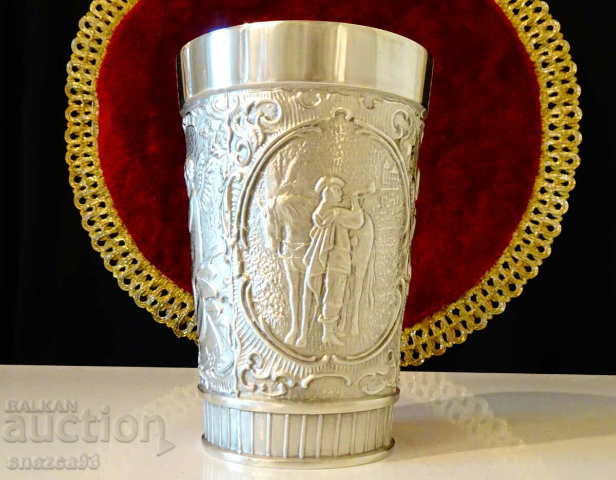 Pewter bowl/mug with Cupid, Dionysus, hunting theme - 5 Pewter bowl/mug with Cupid, Dionysus, hunting theme - 5