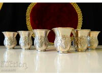 Silver-plated glasses for brandy, 6 pcs., embossed grapes.