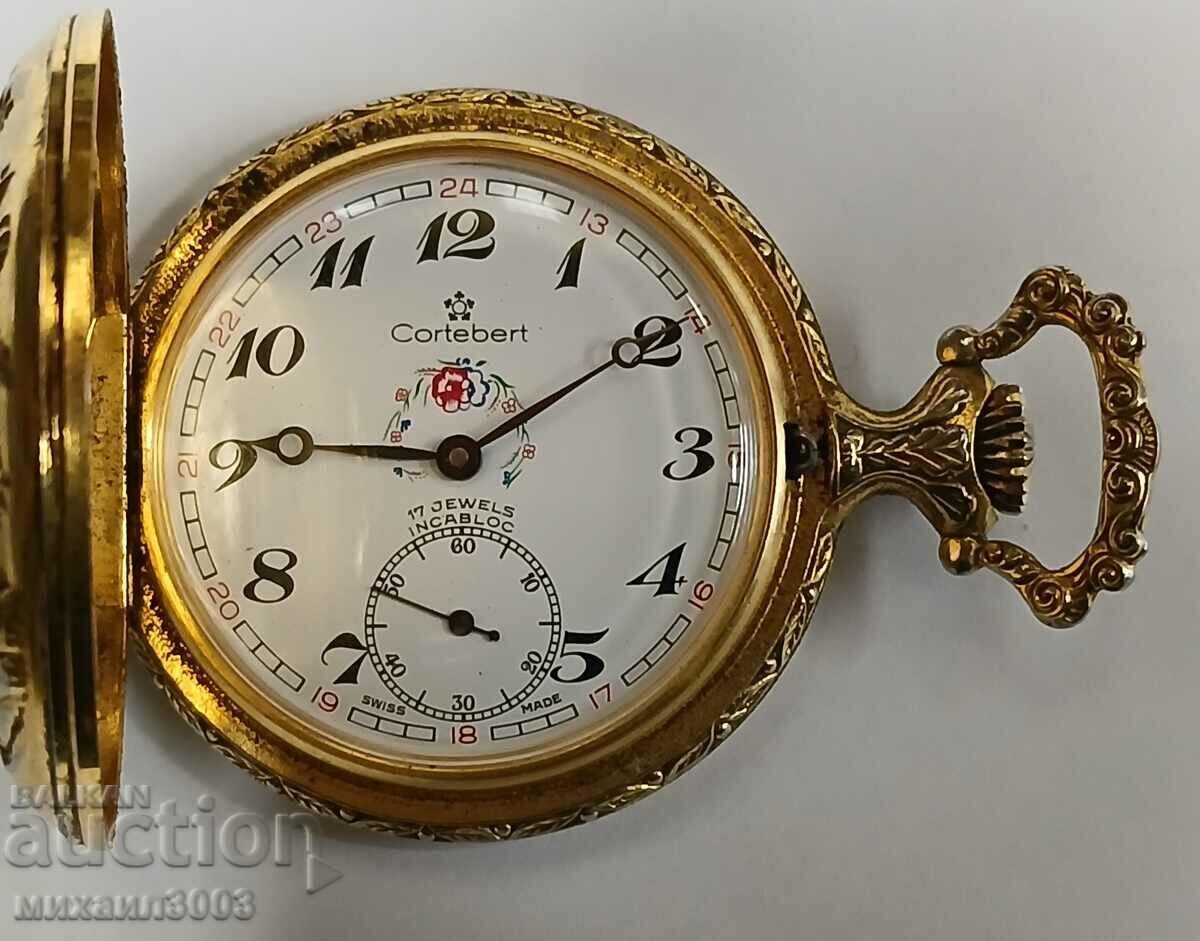 SWISS CORTEBERT POCKET WATCH WITH HUNTING SCENE