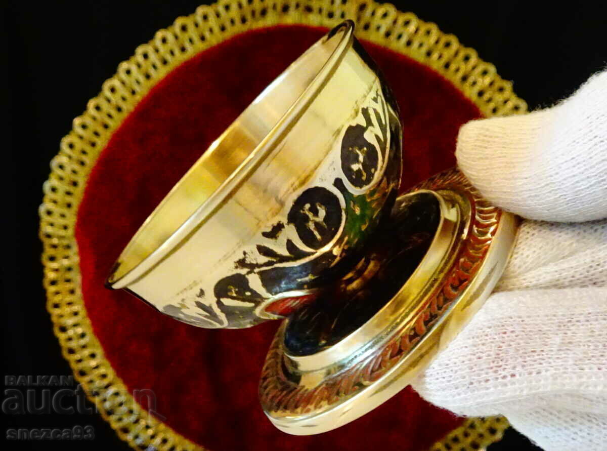 Auction  Bronze cup 100 ml, oil lamp, candlestick, cloisonné enamel