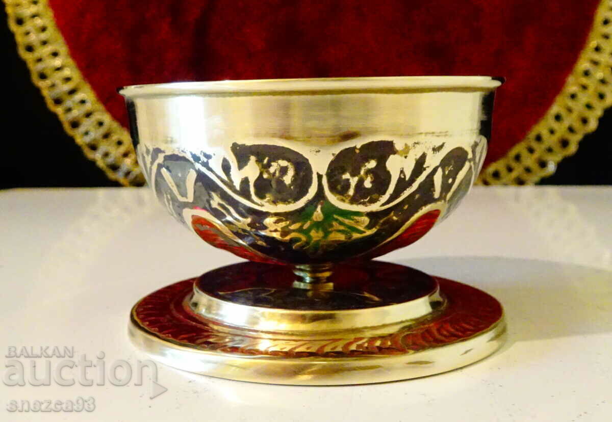 Bronze cup 100 ml, oil lamp, candlestick, cloisonné enamel