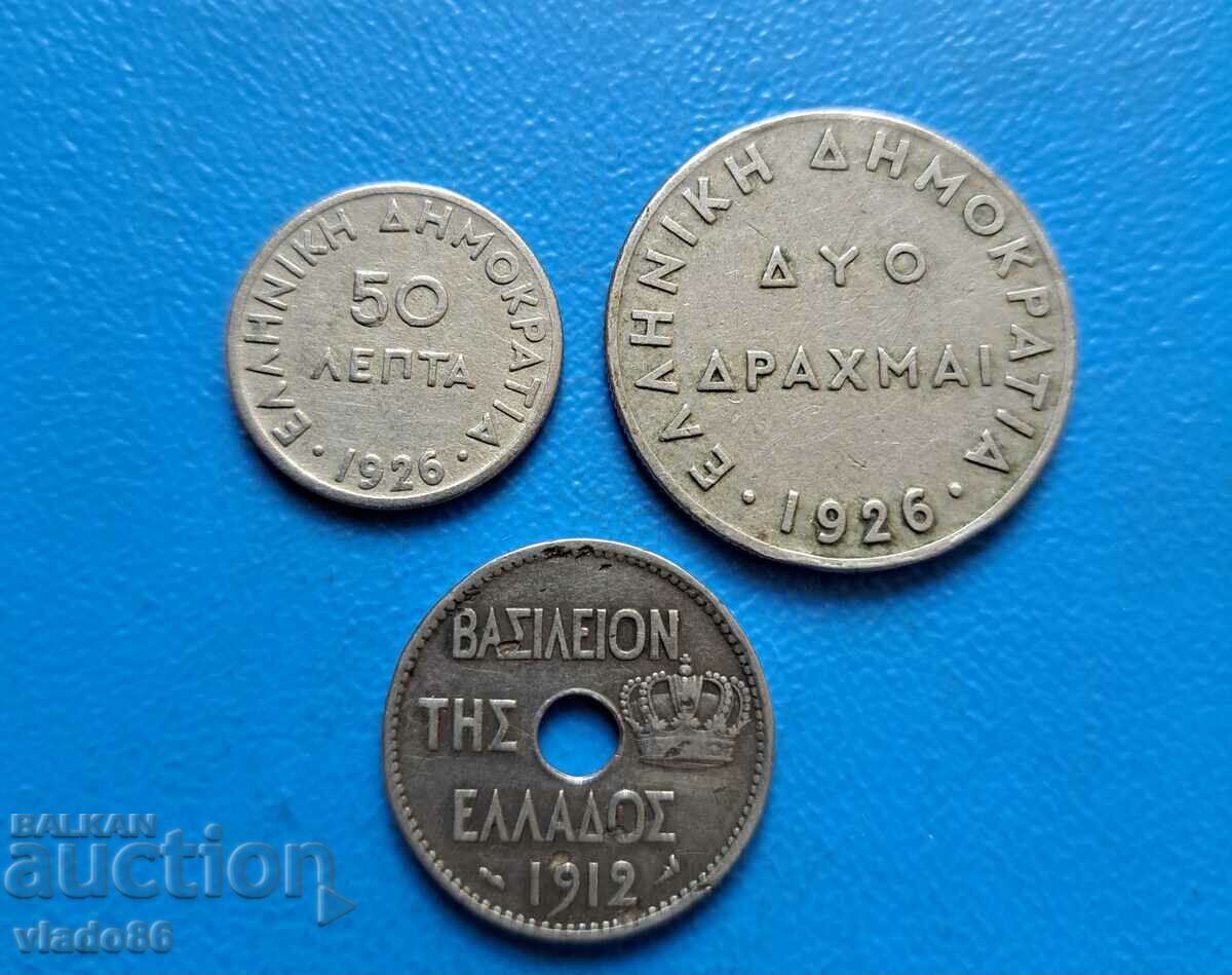 50 Lepta 1926, 2 Drachma 1926, 10 Lepta 1912