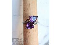 Silver ring with amethysts