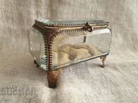 Box made of thick crystal faceted glass and bronze. armature