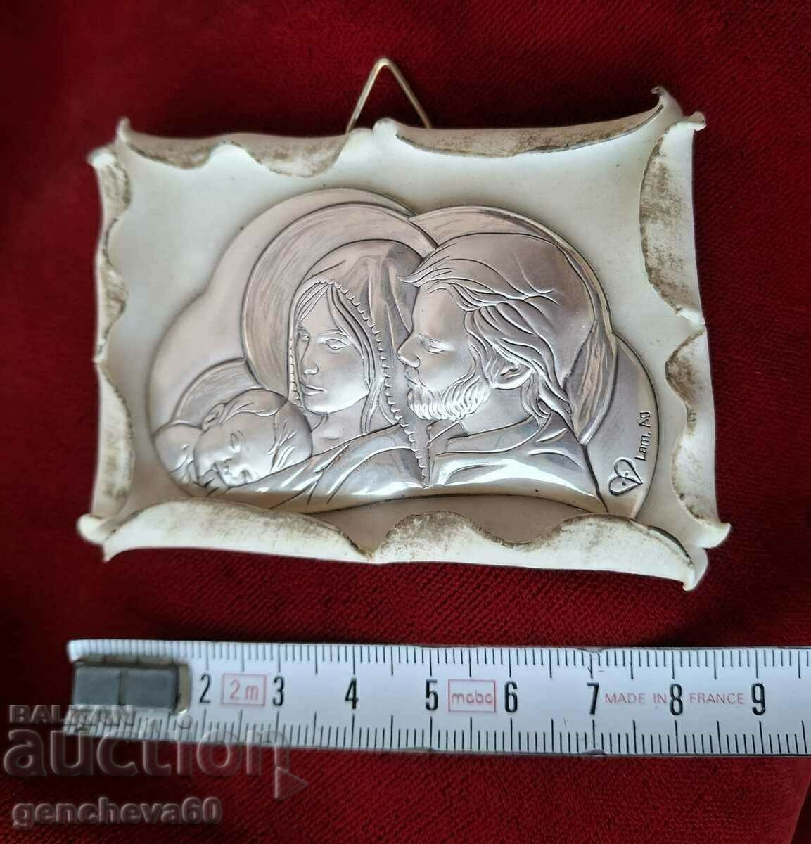 Collectible silver icon of the Holy Family