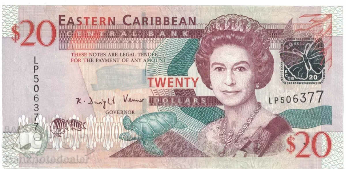 East Caribbean 20 Dollars  2015 Pick 53b Ref 6377