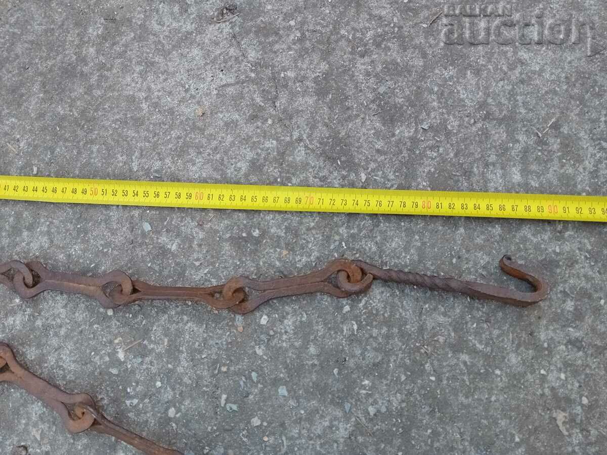 Auction Old wrought iron chain with hook, hearth chain hook chain Auction Old wrought iron chain with hook, hearth chain hook chain