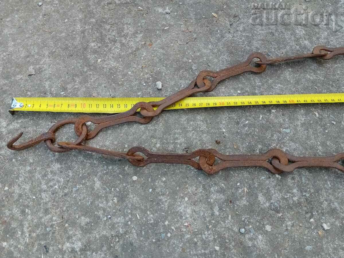 Old wrought iron chain with hook, hearth chain hook chain - 6 Old wrought iron chain with hook, hearth chain hook chain - 6
