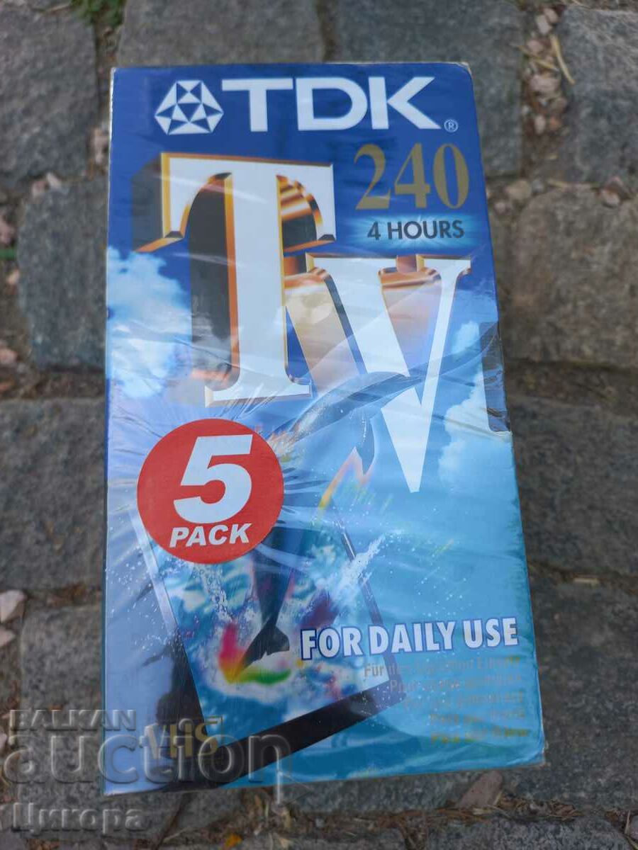 Auction NEW VIDEO CASSETTES TDK 240-5 pcs. Auction NEW VIDEO CASSETTES TDK 240-5 pcs.