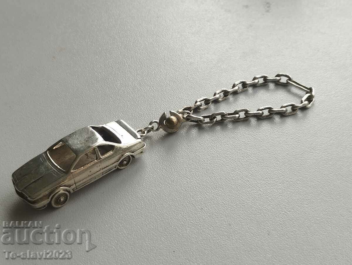 Old Silver BMW 635 Trolley/Car - Keyring