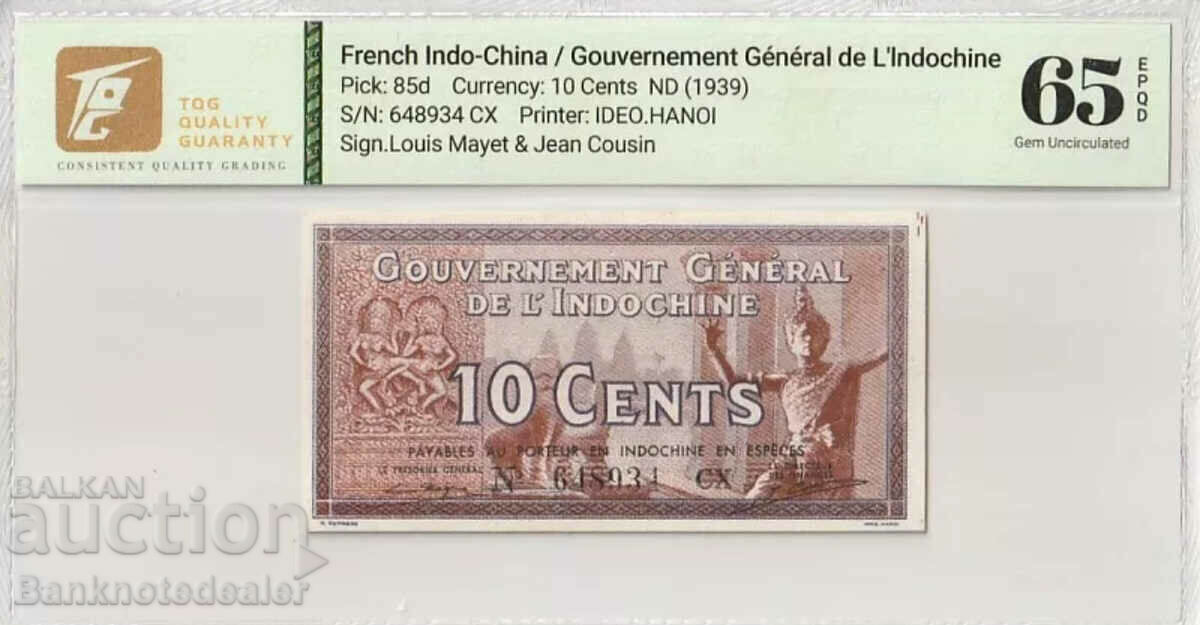 Franceză Indo-China 10 Centi 1939 Pick 85d Unc