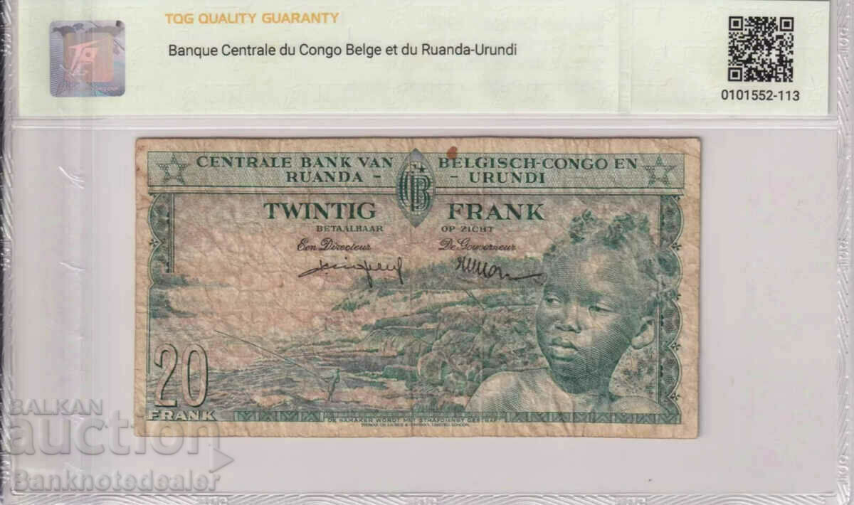 Belgian Congo 20 Frances 1959 Pick 31 TQG 20 with price 110.00 BGN | € 56.24 Belgian Congo 20 Frances 1959 Pick 31 TQG 20 with price 110.00 BGN | € 56.24