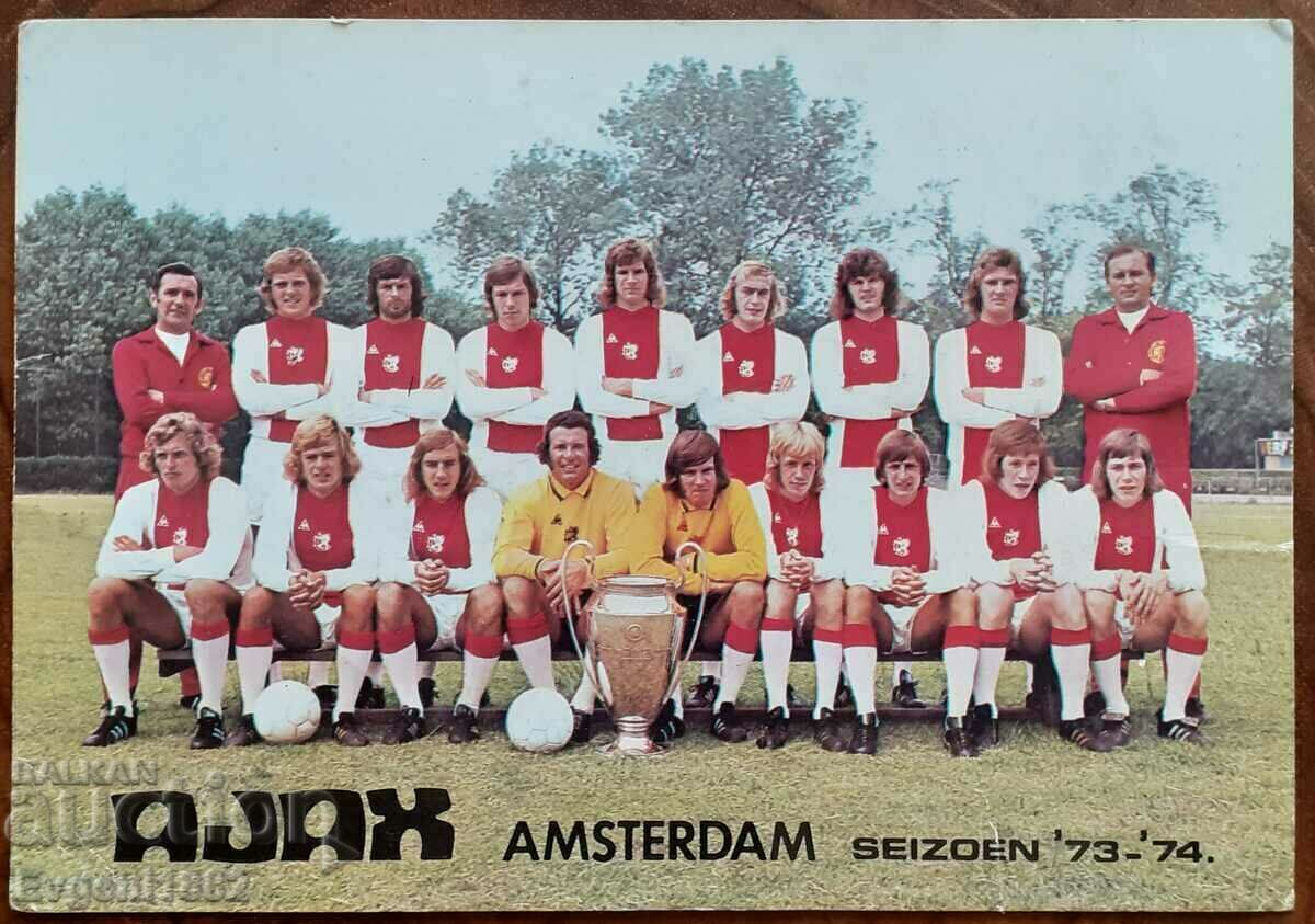 Old Card Ajax Amsterdam Sezonul 73/74 Autografe de fotbal