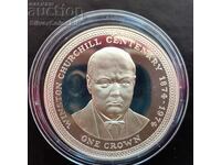 Silver 1 Crown Winston Churchill 1974 Insula Man