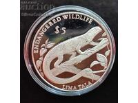 Silver 5 Tala Lizard 1993 Endangered Animals Tokelau