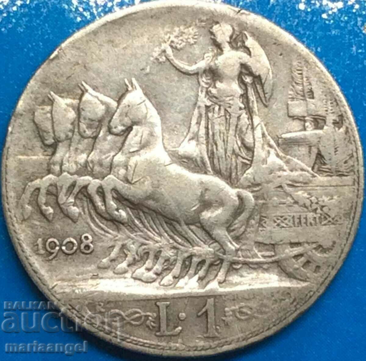 1 lira 1908 Italy silver