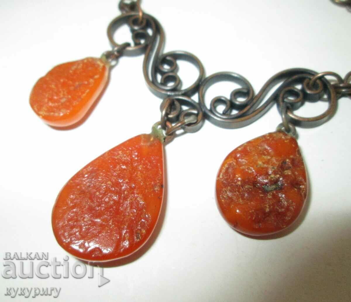 Colier colier bătrână cu bijuterii din chihlimbar natural - 5