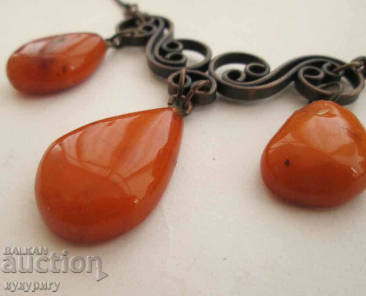 Colier colier bătrână cu bijuterii din chihlimbar natural - 6