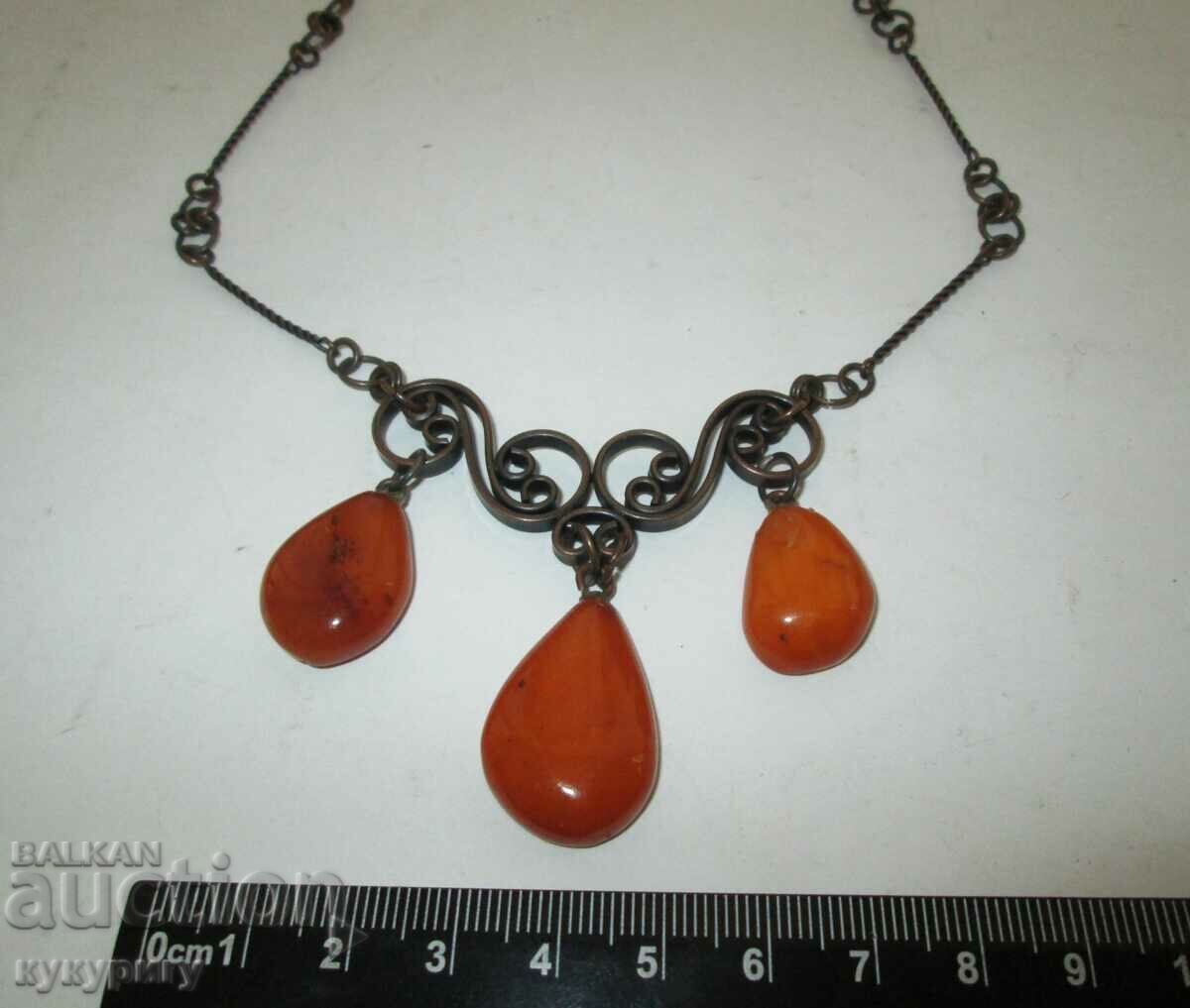 Colier colier bătrână cu bijuterii din chihlimbar natural - 7