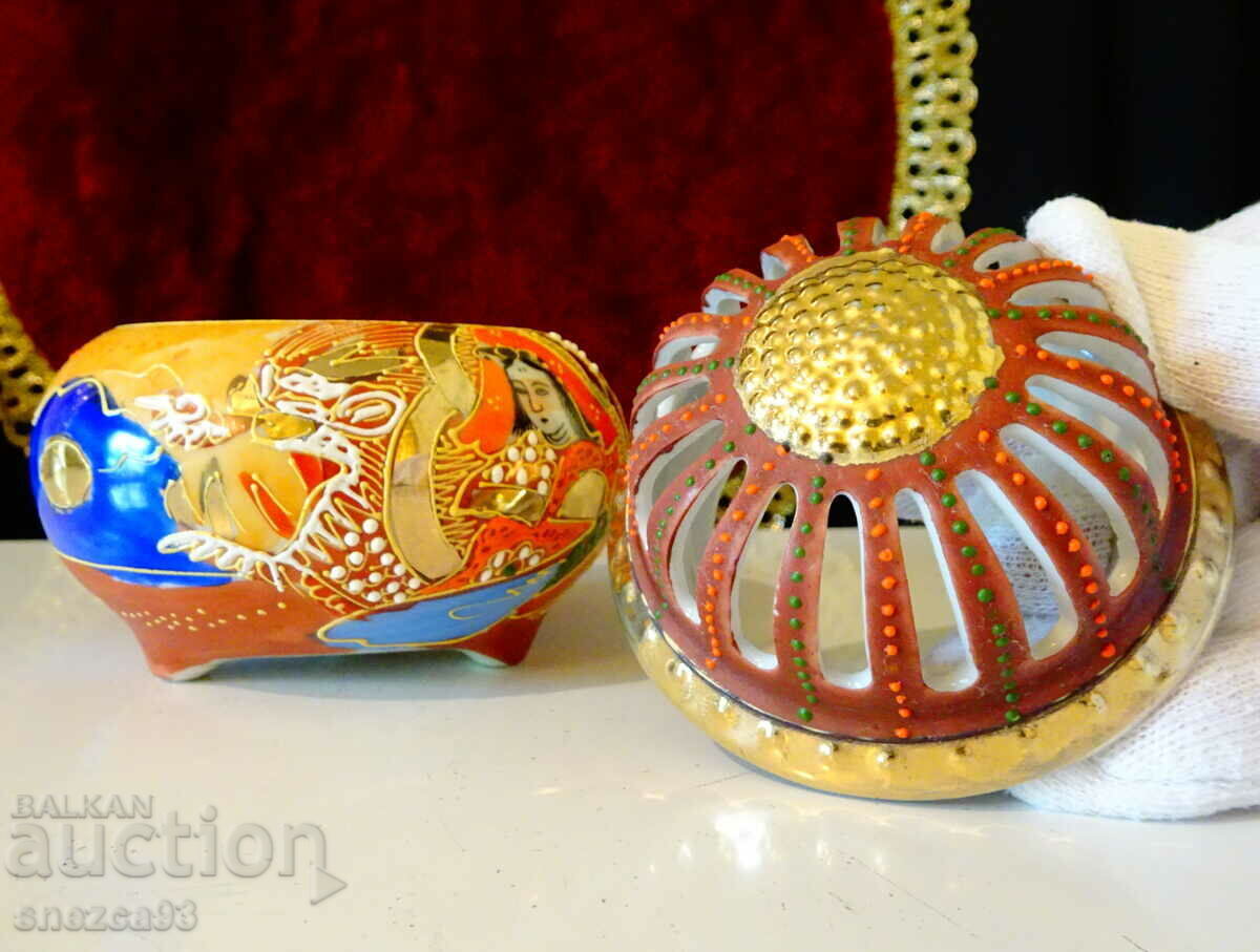 Lampă, cădelniță, porțelan japonez Satsuma. - 6 Lampă, cădelniță, porțelan japonez Satsuma. - 6