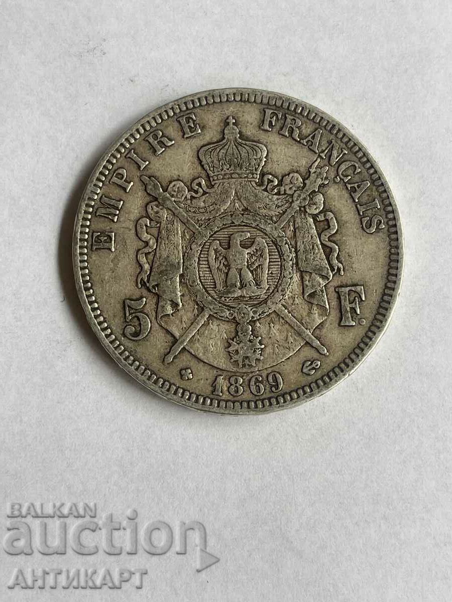 Moneda de argint #3 5 franci Franța 1869 Argint