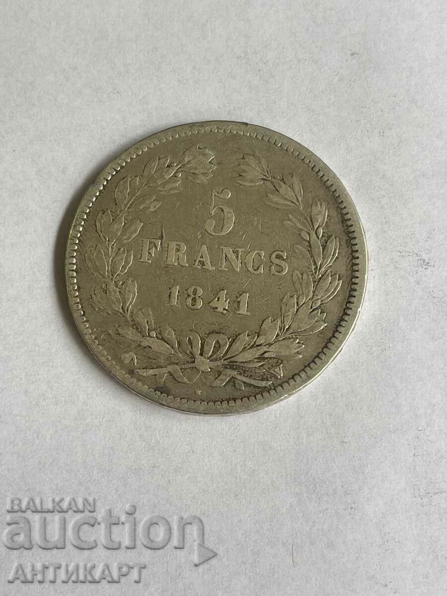 silver coin 5 francs France 1841 silver