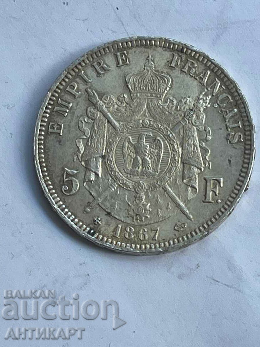 moneda de argint 5 franci Franta 1867 argint