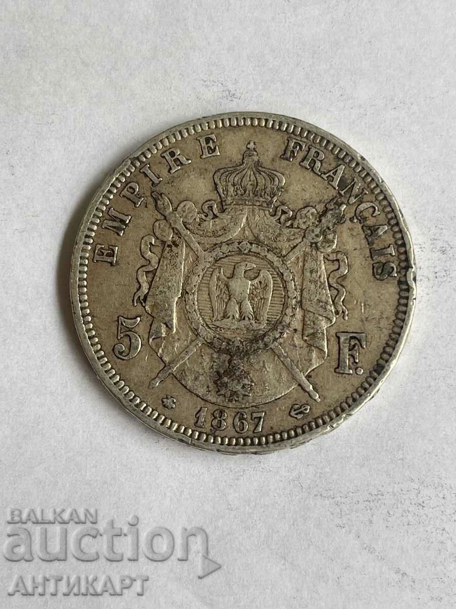 moneda de argint 5 franci Franta 1867 argint