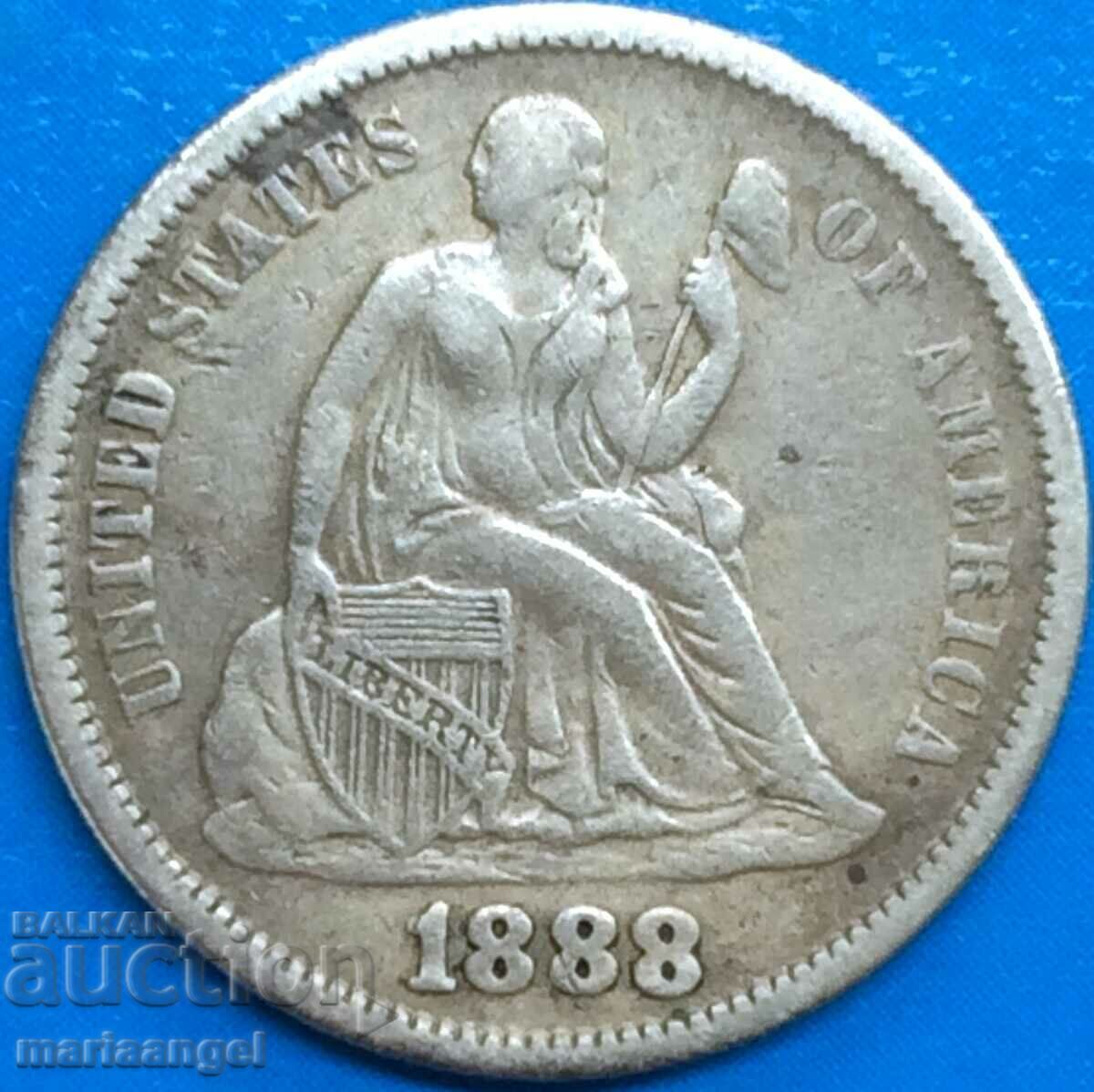 USA 1888 1 dime 10 cents Seated Liberty silver