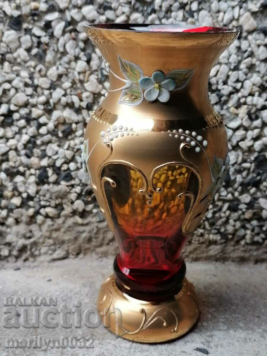 Vase bohemian crystal glass gilding Czechoslovakia 20.5 cm high with price 100.00 BGN | € 51.13 Vase bohemian crystal glass gilding Czechoslovakia 20.5 cm high with price 100.00 BGN | € 51.13