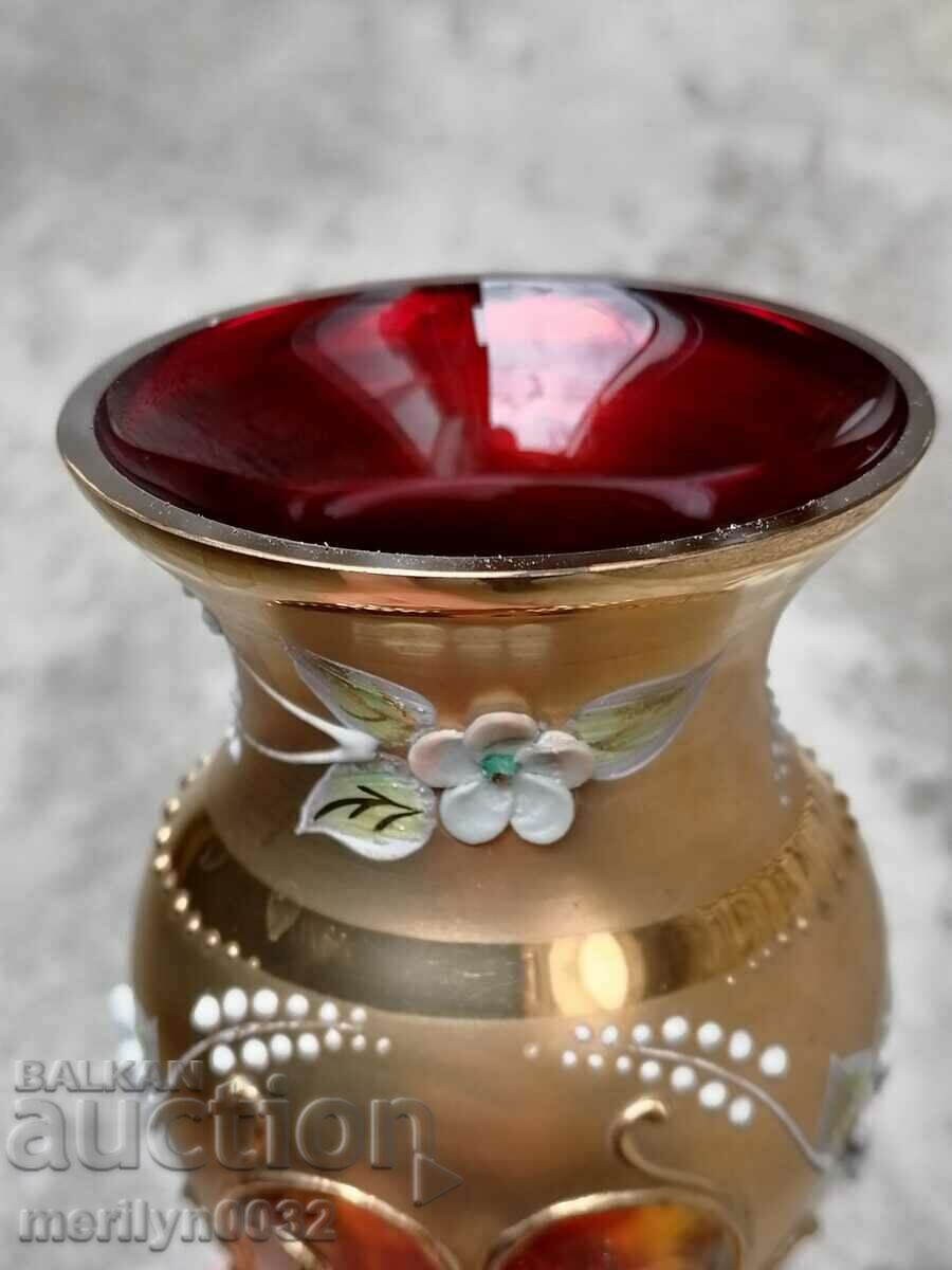 Vase bohemian crystal glass gilding Czechoslovakia 20.5 cm high - 6 Vase bohemian crystal glass gilding Czechoslovakia 20.5 cm high - 6