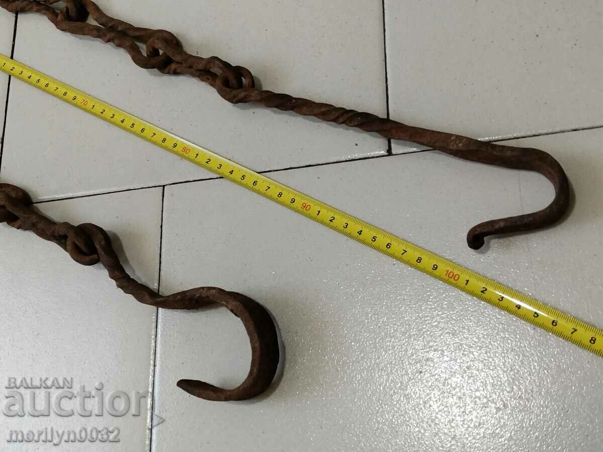 Old Wrought Iron Hearth Chain Wrought Iron Hook Chain - 5 Old Wrought Iron Hearth Chain Wrought Iron Hook Chain - 5