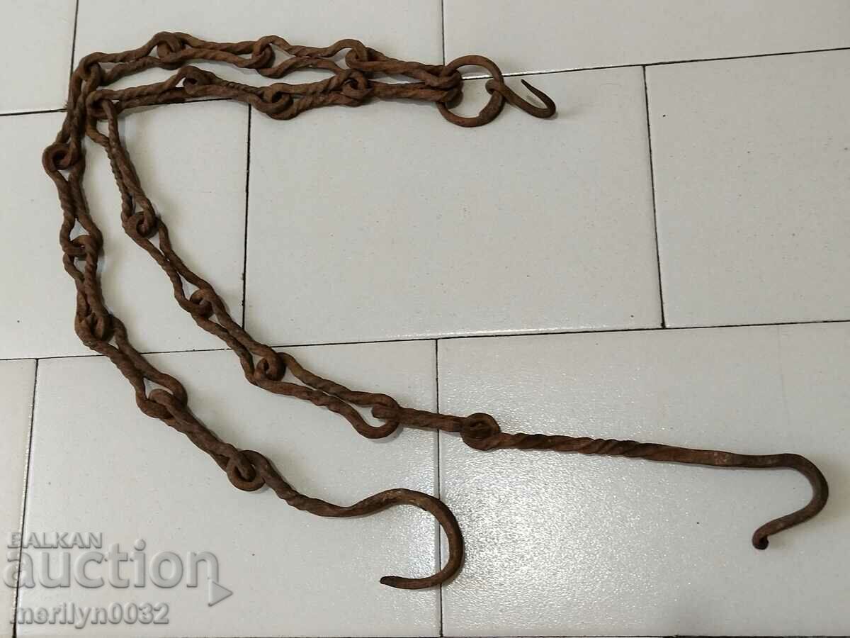 Old Wrought Iron Hearth Chain Wrought Iron Hook Chain - 6 Old Wrought Iron Hearth Chain Wrought Iron Hook Chain - 6